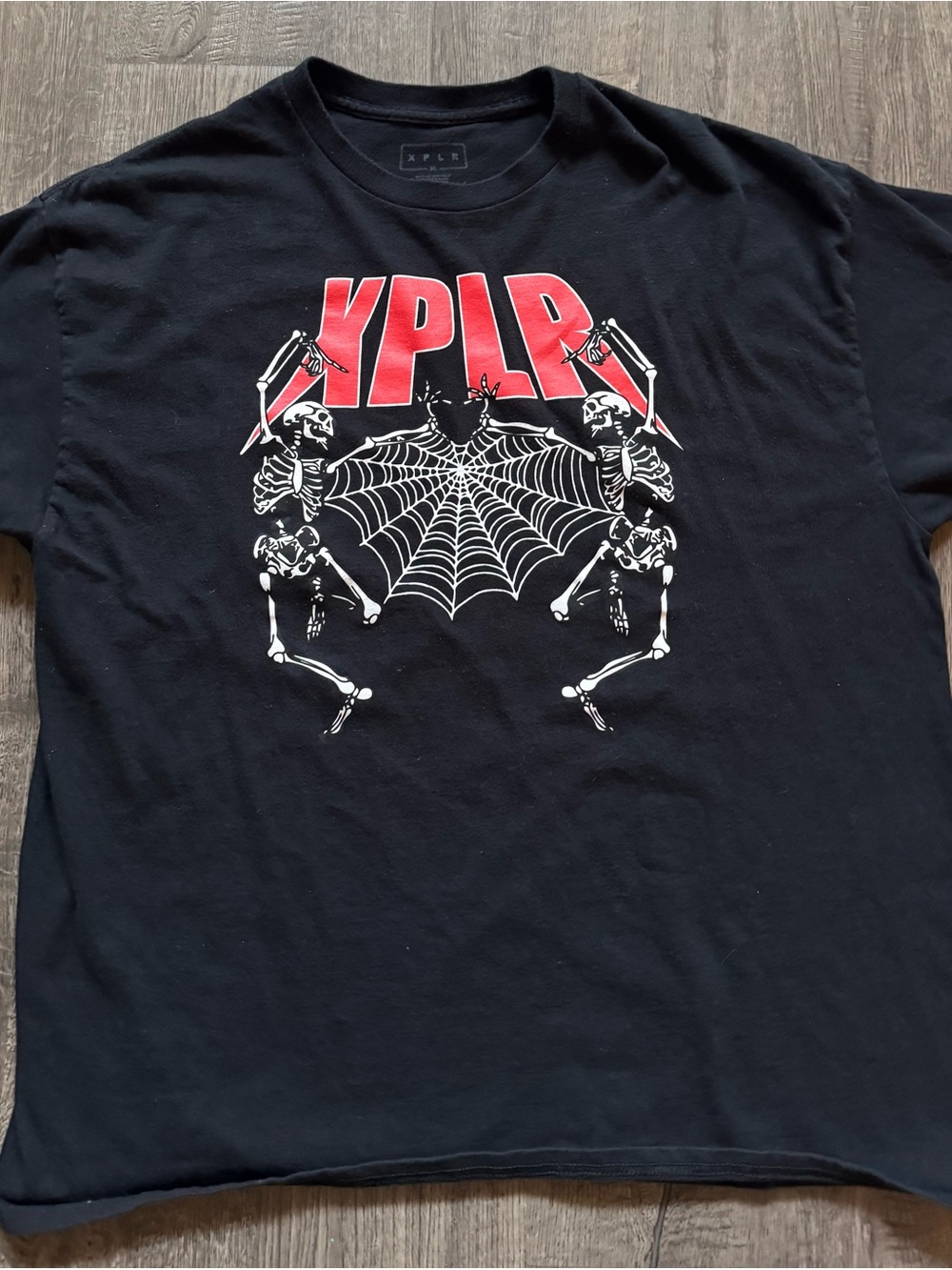 XPLR Black Graphic Spiderweb & Skeleton Tee - XL